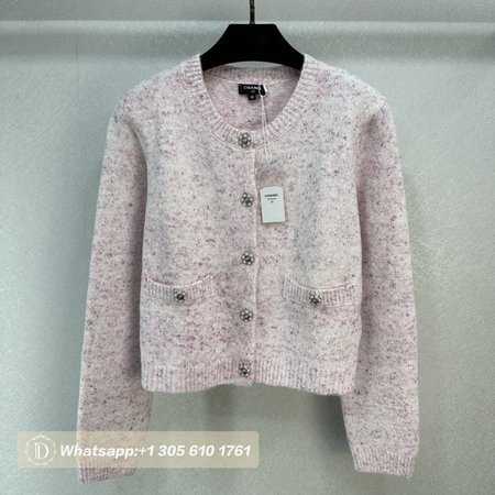 Chanel Pink Round Collar Wool Cardigan Sweater