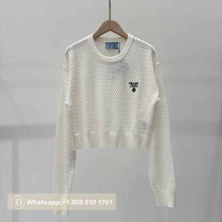 Prada Hollowed-out crew neck knitted Sweater