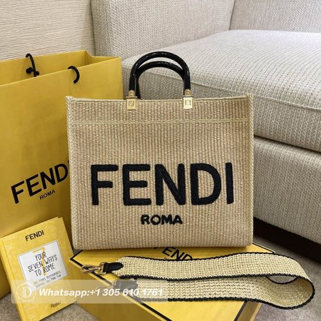 Fendi Straw Large Sunshine Handbag Beige