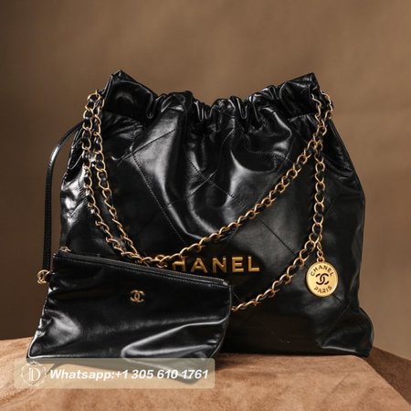 Chanel 22 Large Bag Shiny Calfskin & Gold Black