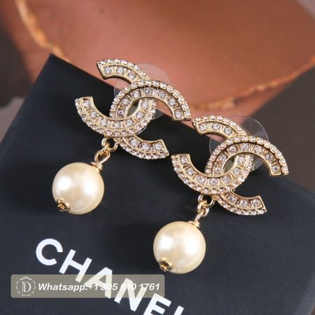 Chanel CC Drop Earrings Crystal Pearl Gold