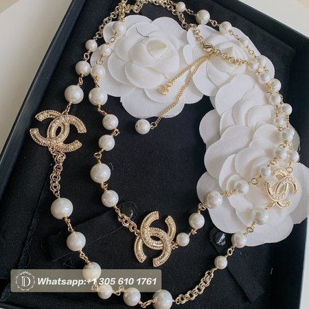 Chanel Gold CC Scatter Pearl Long Necklace