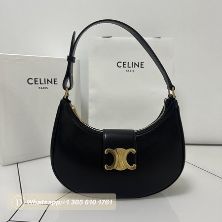 Celine Ava Triomphe Bag In Smooth Calf Leather Black