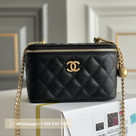 Chanel Black Leather Vanity, Cosmetic Pouch Bag