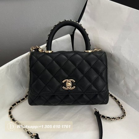 Chanel Coco Handle Flap Quilted Caviar Gold-tone Mini Black