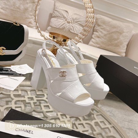 Chanel Sandal Patent Crumpled Lambskin White