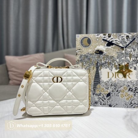 Dior Caro Box Bag Latte Quilted Macrocannage Calfskin