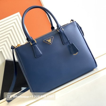 Prada Blue Saffiano Lux Leather Double Zip Tote