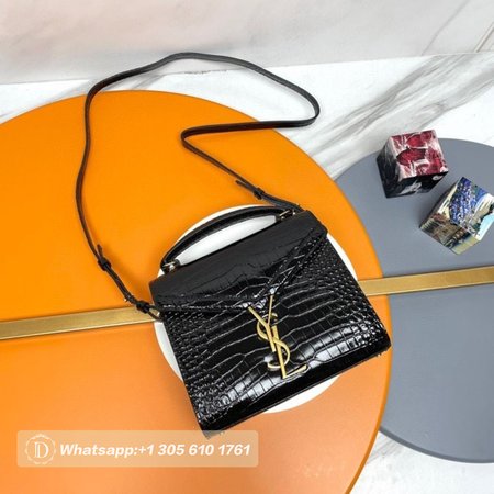 Cassandra Mini Top Handle Bag In Crocodile-Embossed Shiny Leather