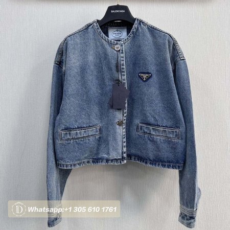 Prada Logo Cropped Denim Jacket