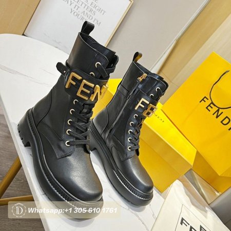 Fendigraphy Black Leather Biker Boots