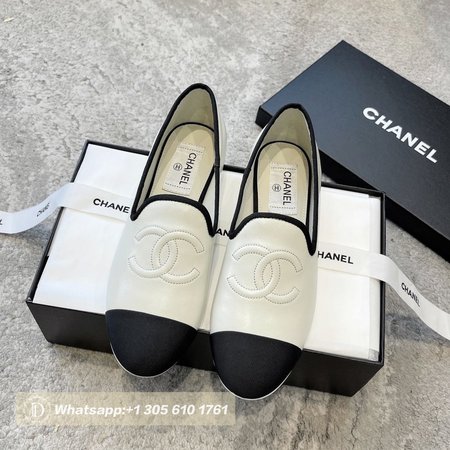 Chanel CC Loafers White Black Lambskin