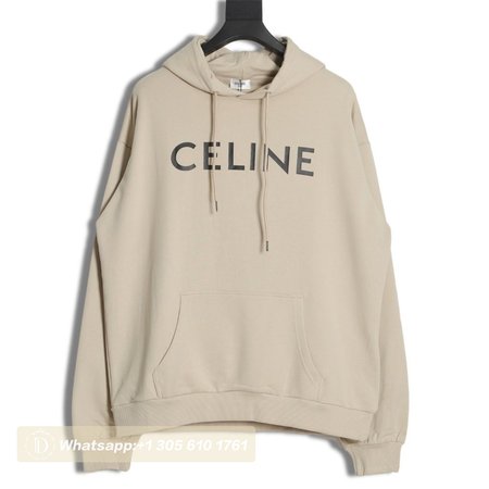 Celine Loose Hoodie In Cotton Fleece Stone Beige / Black