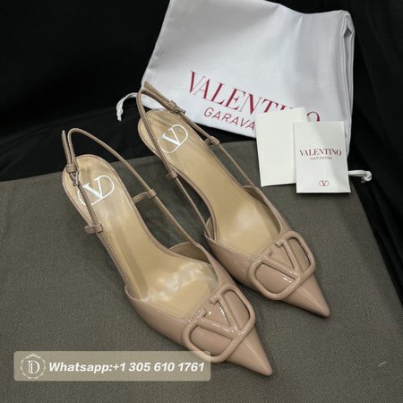 Valentino Beige Patent Leather VLOGO Slingback Pumps