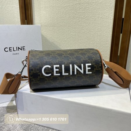 Celine Cylinder Bag In Triomphe Canvas Tan