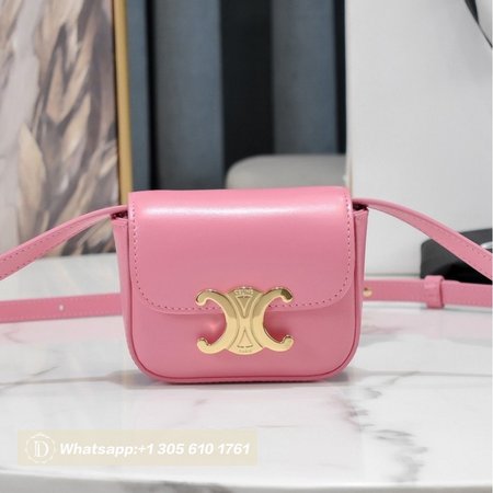 Celine Mini Triomphe In Shiny Calfskin Light Pink