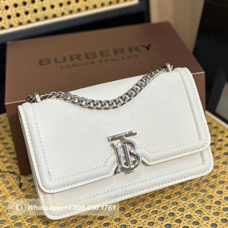 Burberry Leather Small TB Bag White