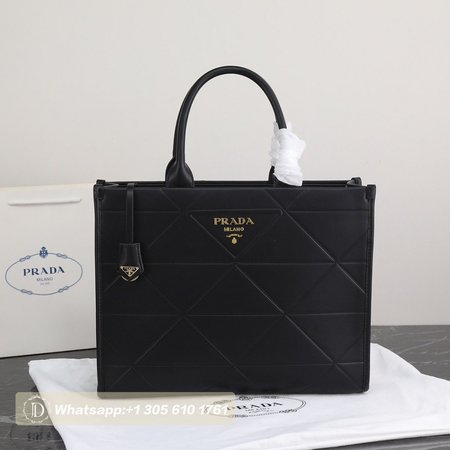 Large Leather Prada Symbole Bag With Topstitching Black 1BA377