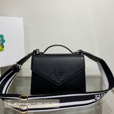 Prada Monochrome Saffiano And Leather Bag Black 1BD317