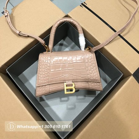 Balenciaga Hourglass Small Handbag Crocodile Embossed In Nude 6310