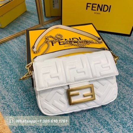 Fendi Baguette Mini White Leather Bag 8BS017A72VF15AO