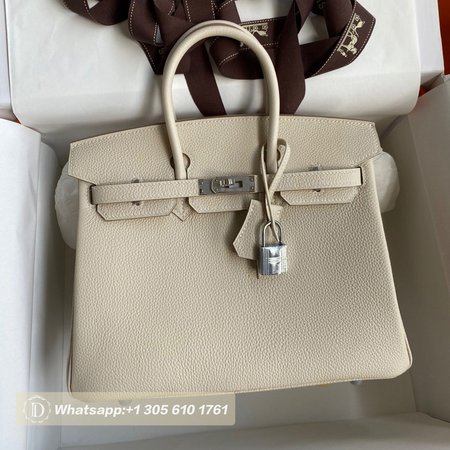 Hermes Craie Togo Birkin 25 Palladium Hardware