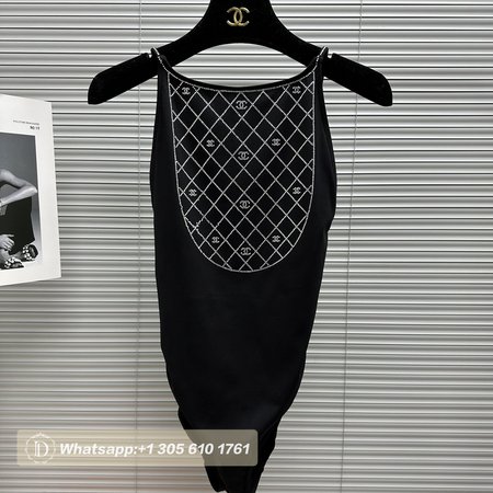 Chanel Swimsuit Stretch Jersey Strass Black Silver