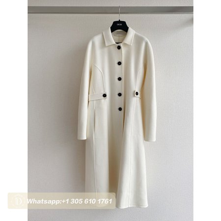 Dior Single-Breasted Long Double-Faced Cashmere Coat White