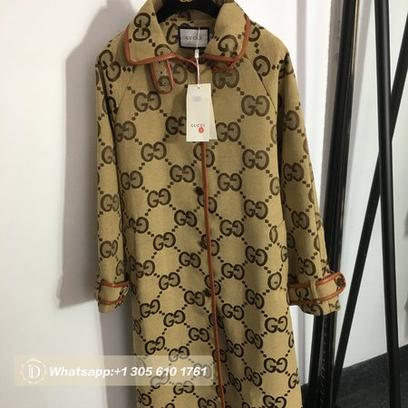 Gucci G Jacquard Letter Leather-Bound Mid-Length Trench Coat