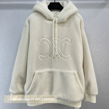 Celine Oversized Triomphe Hoodie In Fleece Off White S-L