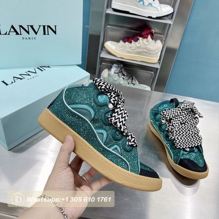 LANVIN Curb sneakers in Leather and strass navy blue STRA-H21281 Size 35-45