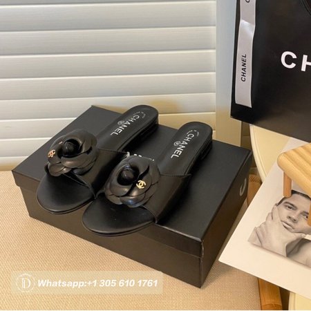 Chanel Slippers Camellia Black 35-40