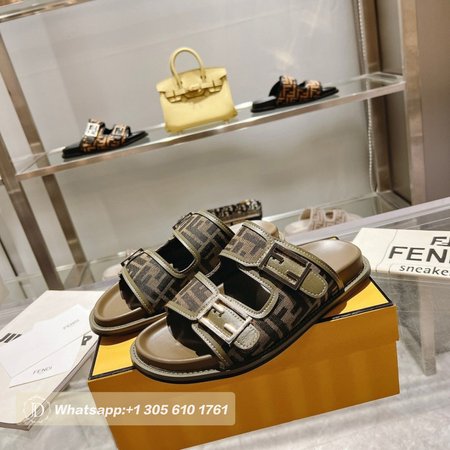 Fendi Feel Brown FF Fabric Slides 35-45