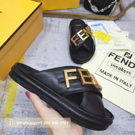 Fendigraphy Black Leather Slides 35-45