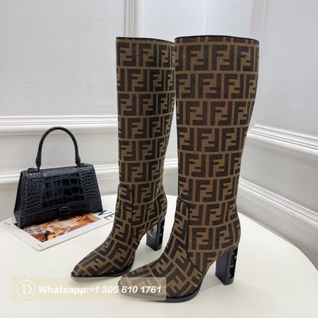 Fendi Cut High-Heeled FF Chenille Boots 35-39