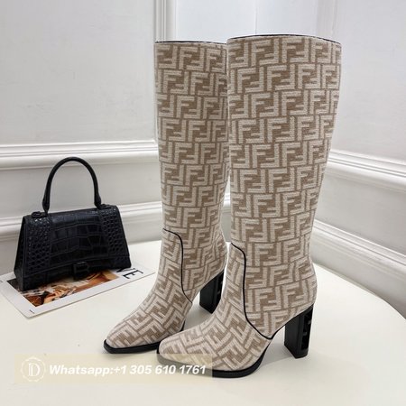 Fendi Cut High-Heeled Dove Gray FF Chenille Boots 35-39