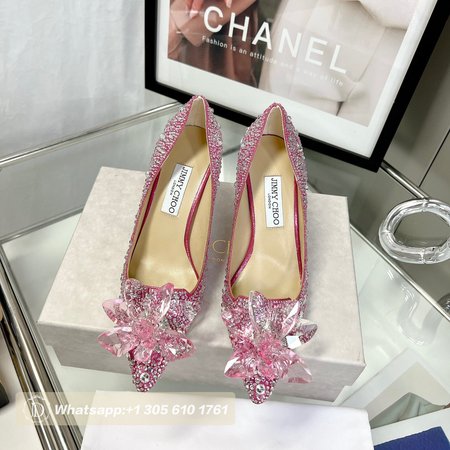 Jimmy Choo Alia Rose Mix Suede and Crystal Covered Pointy Toe Pumps 35-39