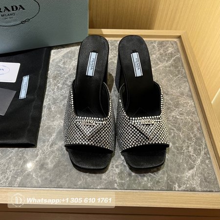 Prada High-Heeled Satin Slides With Crystals 35-42